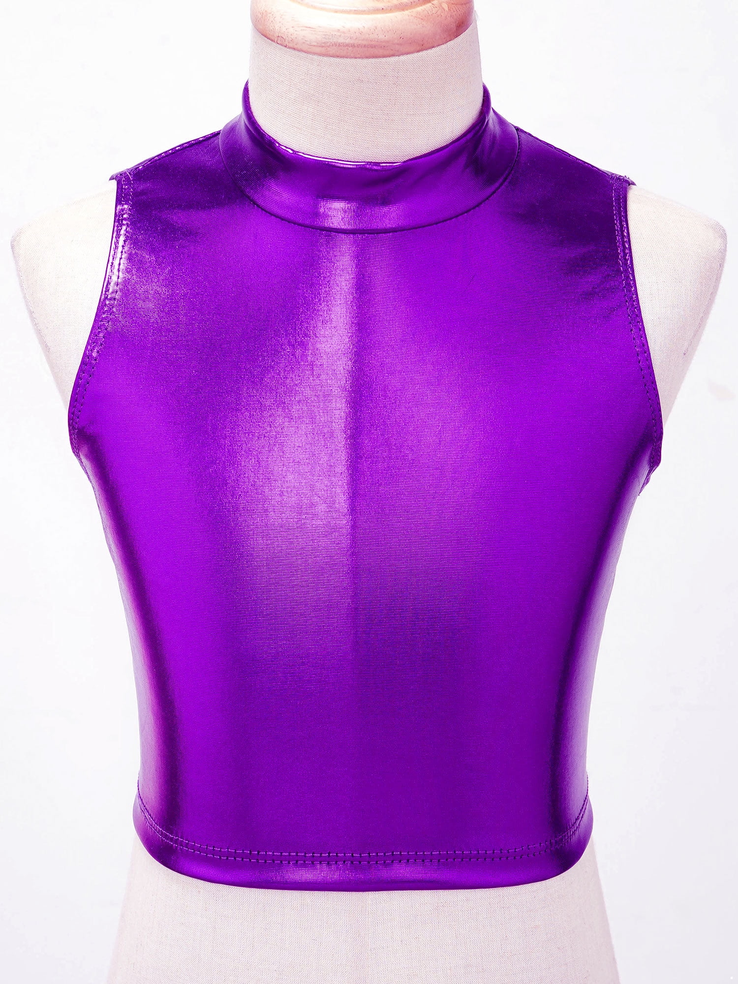 YONGHS Kids Girls Metallic Sleeveless Crop Top, Ballet Dance