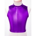 thumbnail image 2 of Raenseen Kids Girls' Metallic Mock Neck Crop Tank Tops Ballet Dance Dancewear Athletic Sports Vest Purple 14, 2 of 9