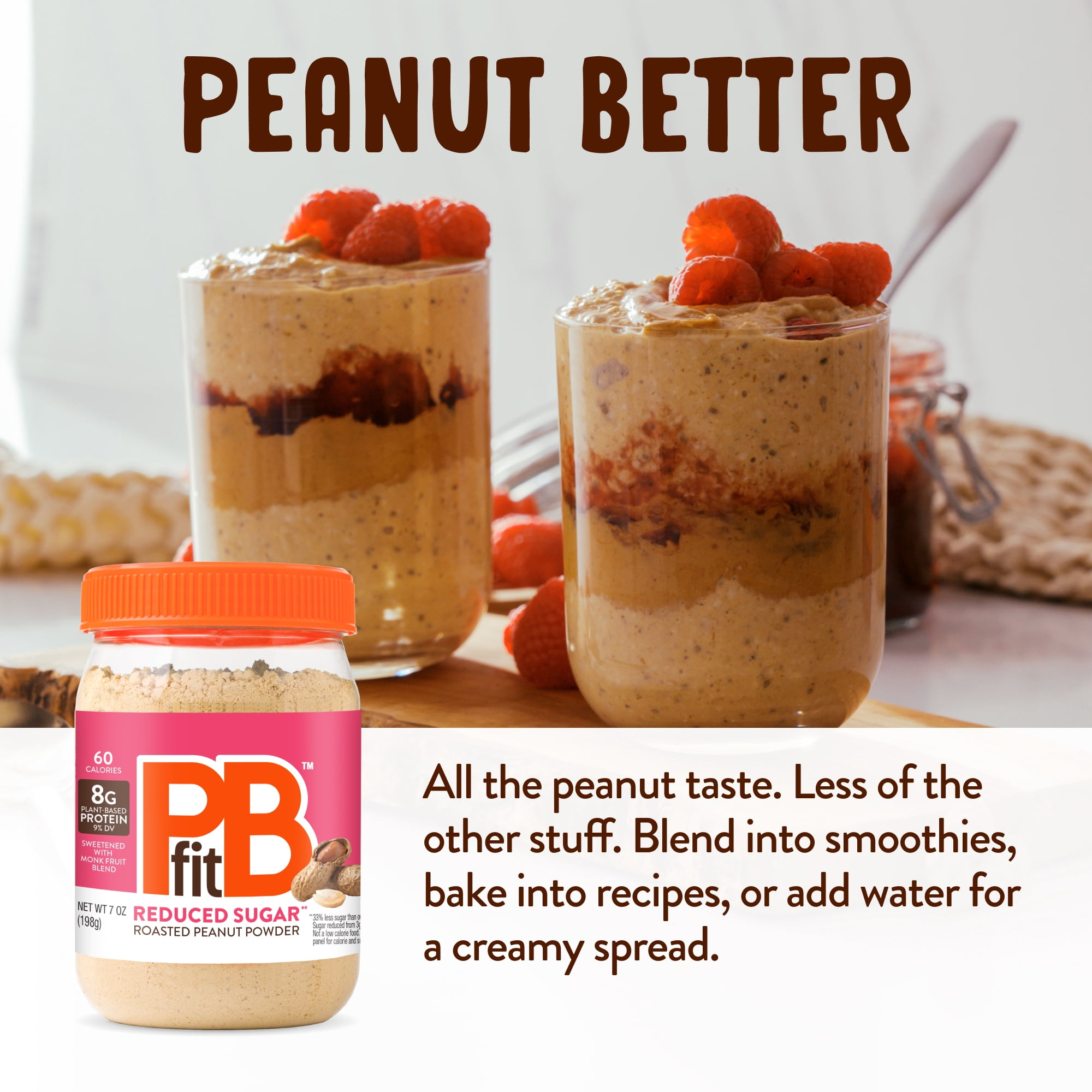 PBfit Reduced Sugar Peanut Butter Powder, 8g Protein 9% DV, 7 oz