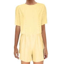qolati Two Piece Sets for Women Eyelet Short Sleeve Crew Neck Top and Shorts Casual Outfits 2024 Summer Trendy Lounge Sets