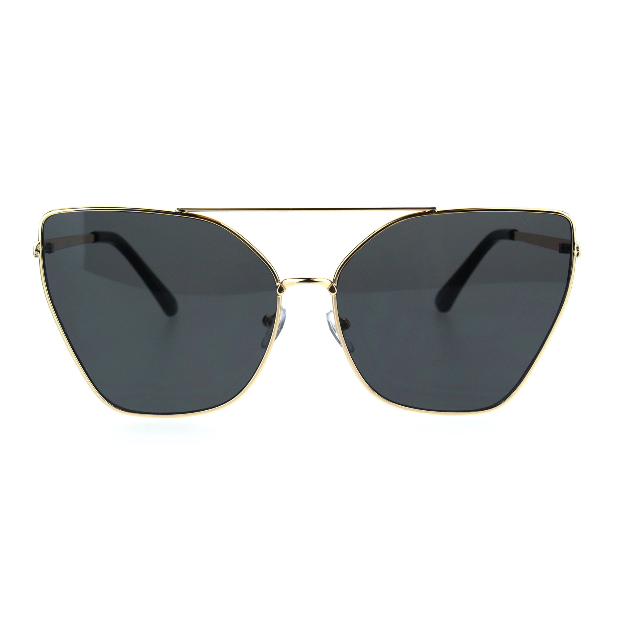 Womens Color Gardient Metal Rim Large Cat Eye Sunglasses Gold Black Womens Color Gardient Metal Rim Large Cat Eye Sunglasses Gold Black