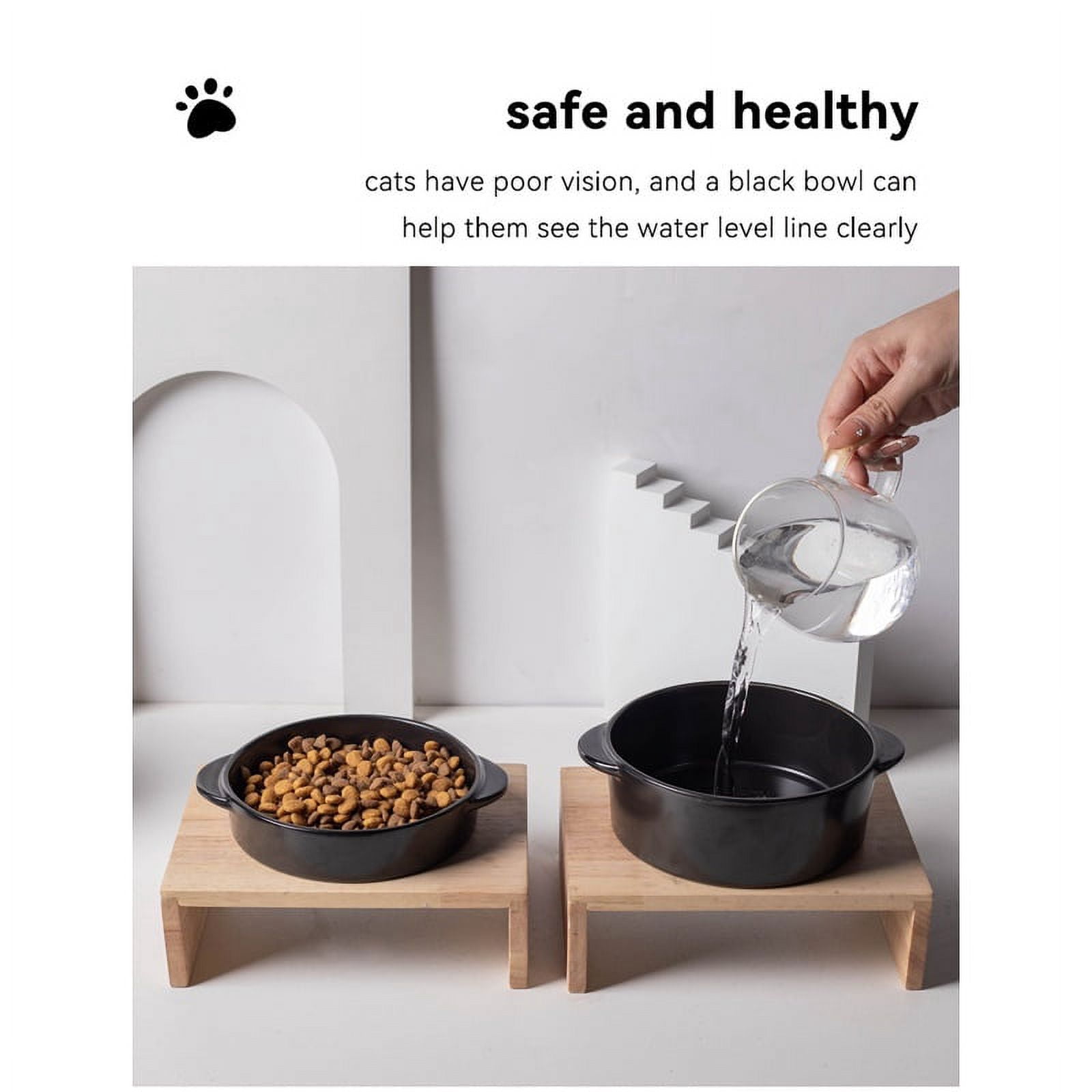 Cat Black Ceramic Bowl Pet Food Water Feeders Dogs Double Drinking Eating Feeding Bowls with Stand