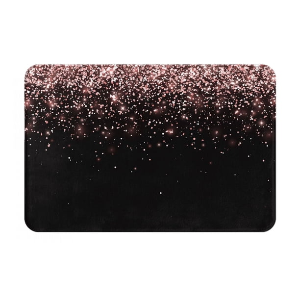 Balery Rose Gold Glitter1 Felpudo de franela, resistente a las manchas y a la decoloración, para uso interior y exterior, fácil de limpiar, 40 x 60 cm
