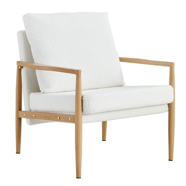 Buytoshop Teddy Velvet Accent Armchair, Sofa Chair with Imitation Solid Wood for Living Room,White