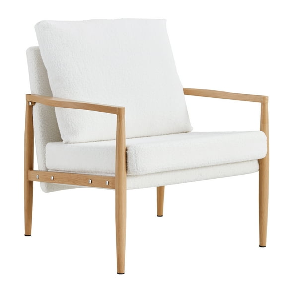 Buytoshop Teddy Velvet Accent Armchair, Sofa Chair with Imitation Solid Wood for Living Room,White