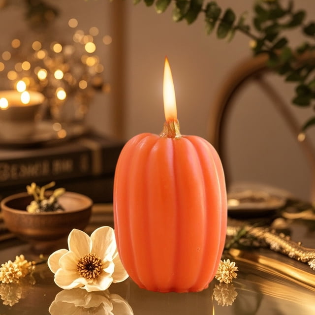 CREATITOY 168 Pcs Bougies Citrouille Hautes Orange Rouge Automne Halloween Action de Grâce Décorations pour la Maison Fête Plis Centres de Table de Fête Récolte d'Automne Bougies Décoratives