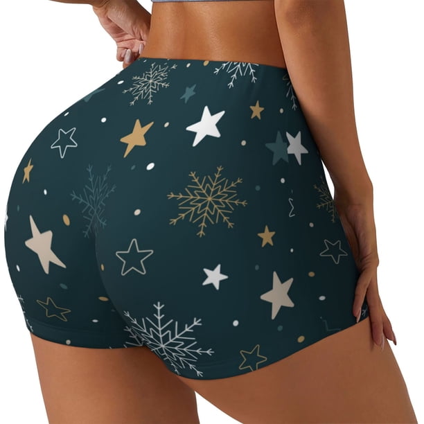 Balery Christmas Snowflake Pantalones cortos de entrenamiento estampados para mujer, sin costuras, ajustados, para gimnasio, yoga, correr, deportes, ejercicio activo, fitness.-XX-Large