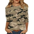 thumbnail image 2 of SAATLERI 3/4 Length Sleeve Womens Tops 2025 Summer Print Round Neck Camo Shirts Loose Fit Casual Three Quarter Sleeve Tshirts Tunic Blouses, 2 of 5