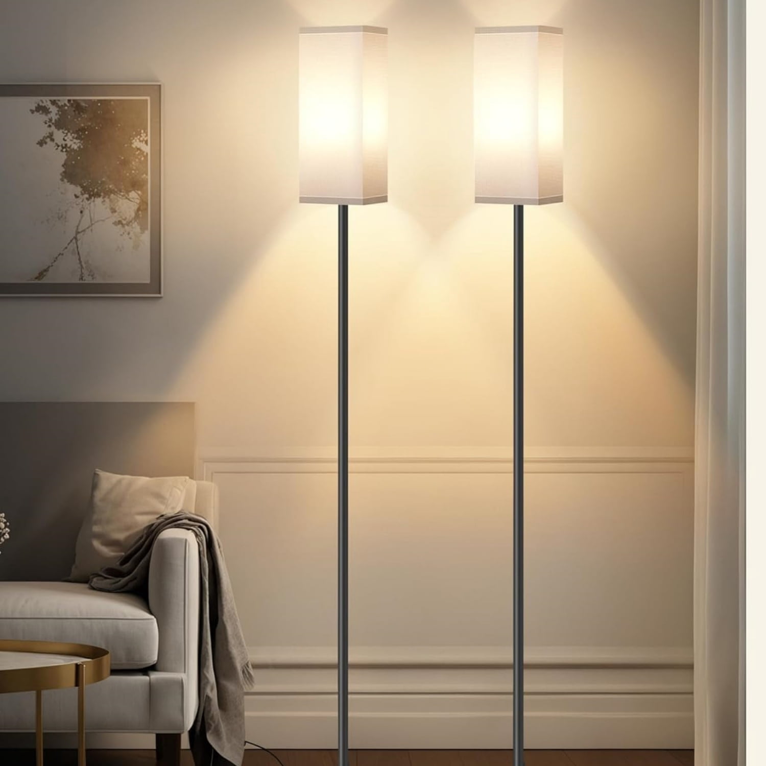 2Pack Floor Lamp, Pole Lamp with Foot Switch, Modern Standing Lampshade, Minimalist Freestanding Lamp (Bulb Not Included), for Living Room, Bedroom, Office, Black and White