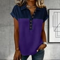 thumbnail image 2 of Nestiefly Womens Spring Tops Casual Short Sleeve Summer Shirts for Women Button Down Denim Collar T Dressy Purple M, 2 of 5