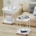 thumbnail image 2 of Side Table with Wheels, End Table Living Room Plastic Mobile Sofa Side Table Small Night Stand Bedroom White (2 Pack), 2 of 10