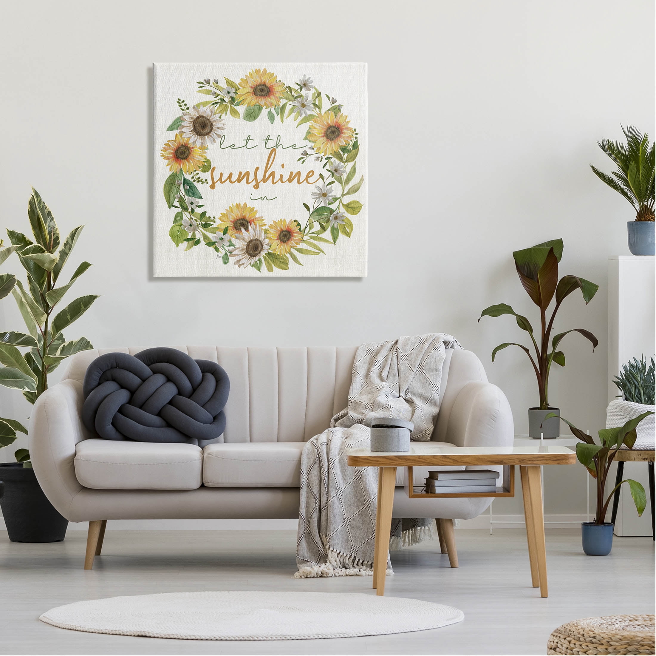 Stupell Industries Let Sunshine In Sunflower Wreath Graphic Art Gallery Wrapped Canvas Print Wall Art, Design by Nan
