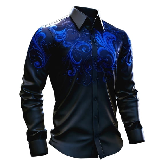 CONZONE Mens Buttons Down Shirts Long Sleeve Shirts For Men Trendy Carnival Gothic Graphic Lapel Soft Lightweight Tops