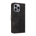 thumbnail image 3 of ELEHOLD For iPhone 16 Pro Leather Wallet Phone Case, Embossed Diamond Folio Flip Cover, Card Holder Cash Slot, Stand Support, Wrist Strap Lanyard -Black, 3 of 10
