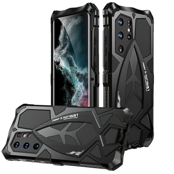 Dteck Samsung S22 Ultra Metal Bumper Silicone Rubber Case Hybrid Military Shockproof Heavy Duty Rugged case Cover for Samsung S22 Ultra, Black
