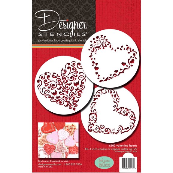 Designer Stencils Swirl Valentine Heart Cookie Stencils, Beige/Semi-Transparent