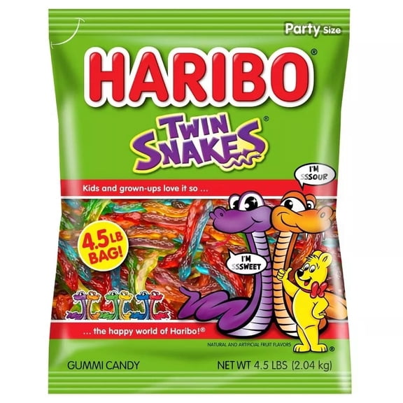 HARIBO Twin Snakes, Sweet & Sour Gummi Candies, Party Size (4.5 Pound Bag)