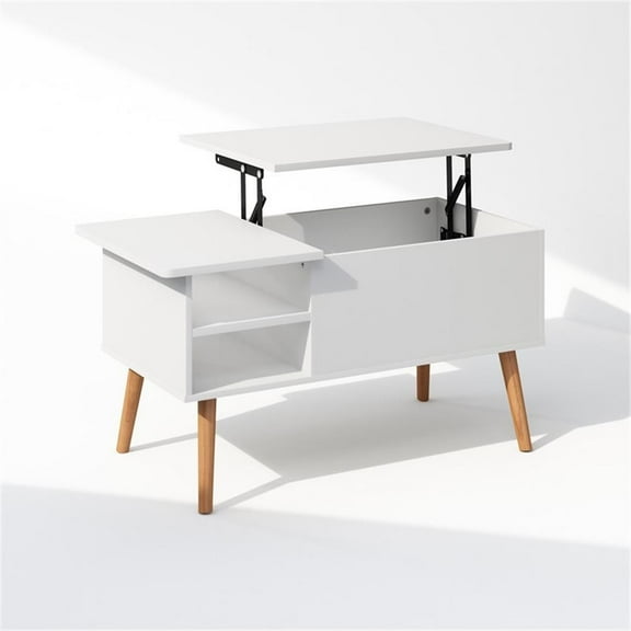 Pemberly Row Wood Leg Lift Top Coffee Table With Hidden Solid White