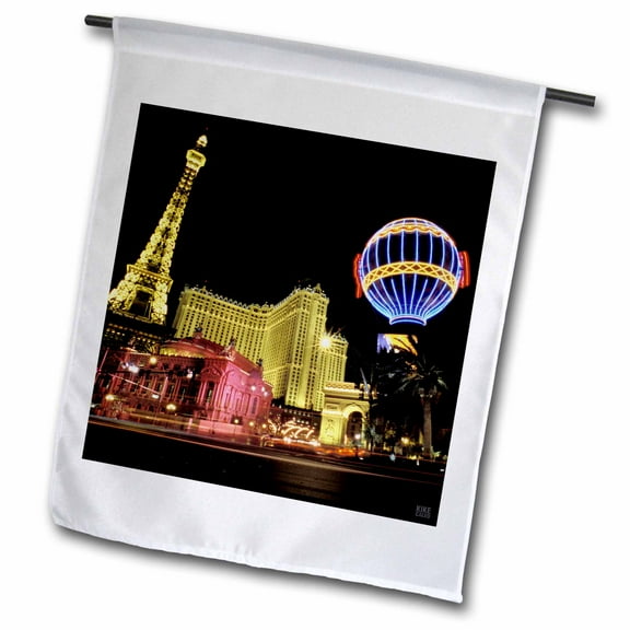 3dRose, Paris Hotel and Casin at Las Vegas Strip United States, 12 x 18 inch Garden Flag