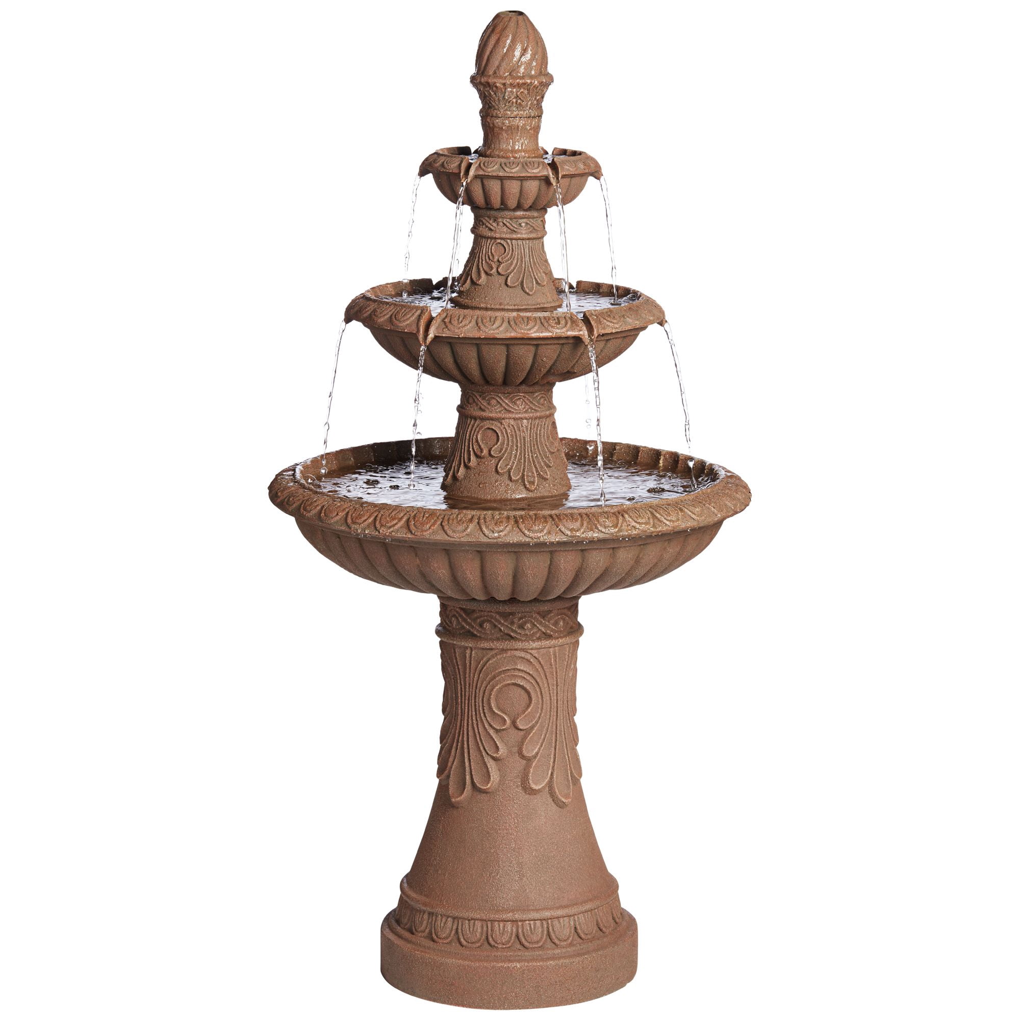 Santa Cruz 45 3/4" High Large Italian Outdoor Decor Faux Stone Floor Fountain with Light LED 3-Tier Outside