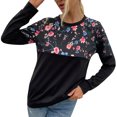 thumbnail image 1 of Awdenio Femmes Col Rond Mince Manches Longues Imprimé Coutures Slim Fit Top Sweatshirt, 1 of 8