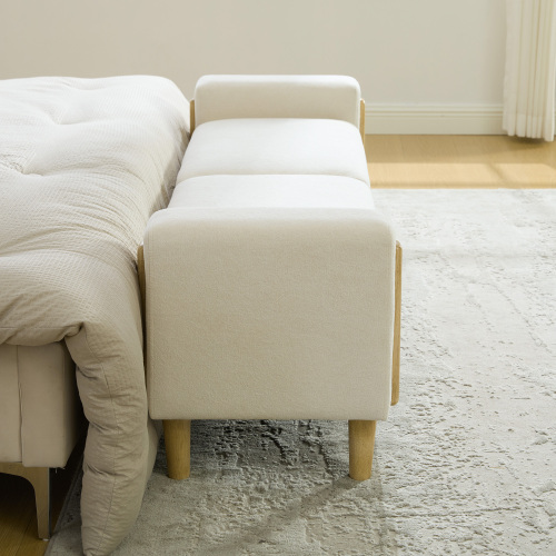 65.67" Wide Modern Upholstered Storage Bench with Double Lids and Armrest, Chenille Fabric, Rubberwood Legs, for Living Room, Entryway, Bedroom, Dormitory, Beige