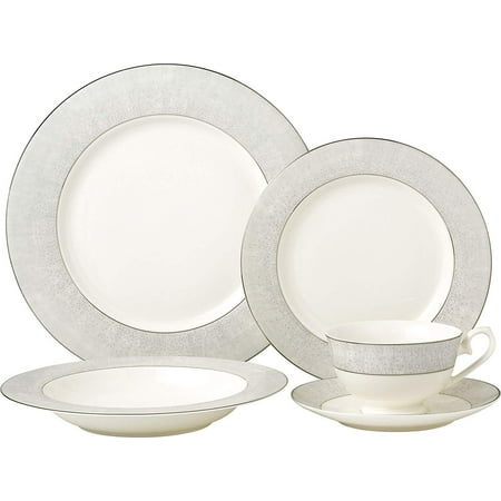 Bone China Place Royalty Porcelain Classic Silver 5-pc Place Setting 'Platinum Band', Premium Bone China Porcelain ()