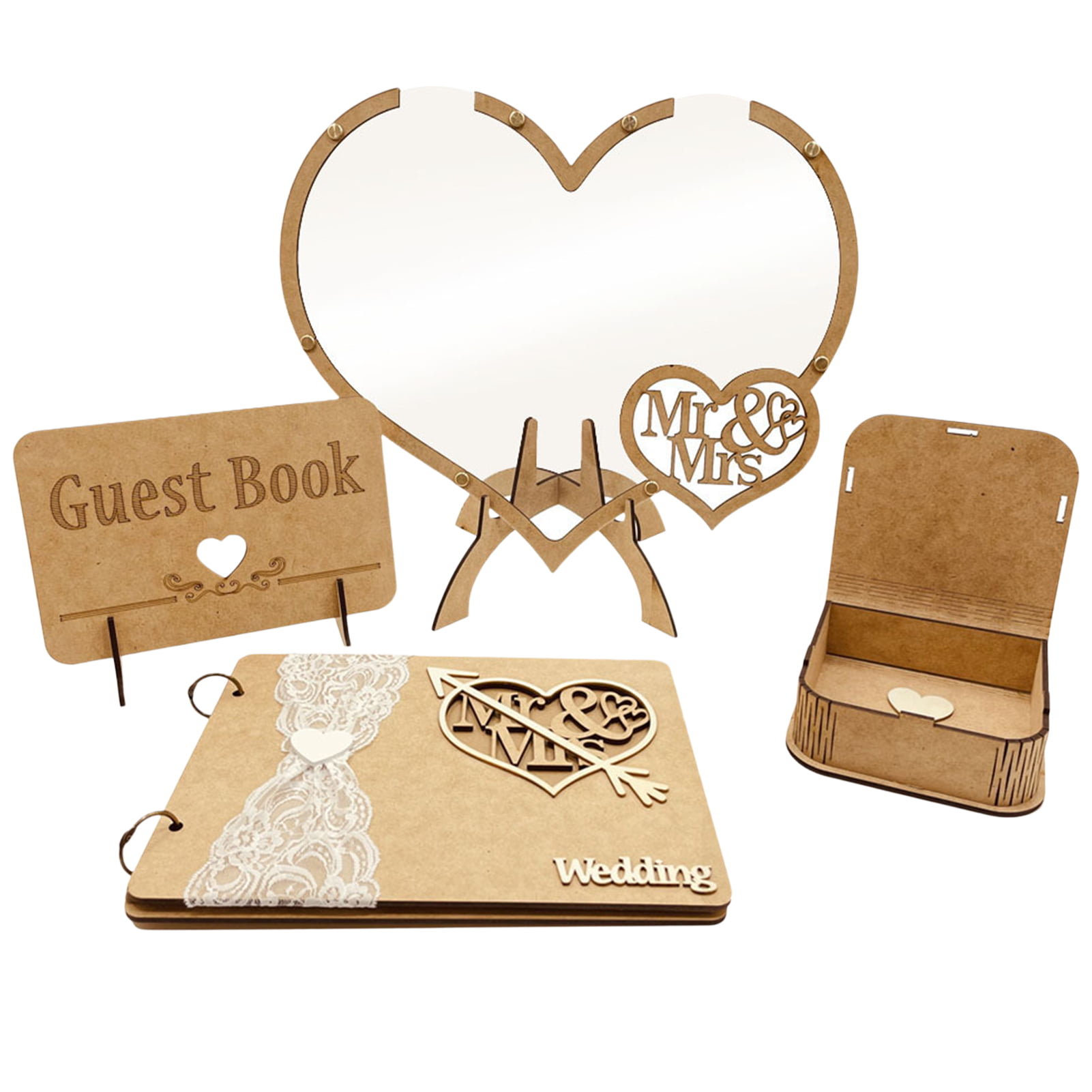 Wooden Chest Box with Wooden Hearts & Sign Personalised Wedding Guest Book 