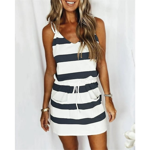 Sling Loose Print Striped Tank Top Dress