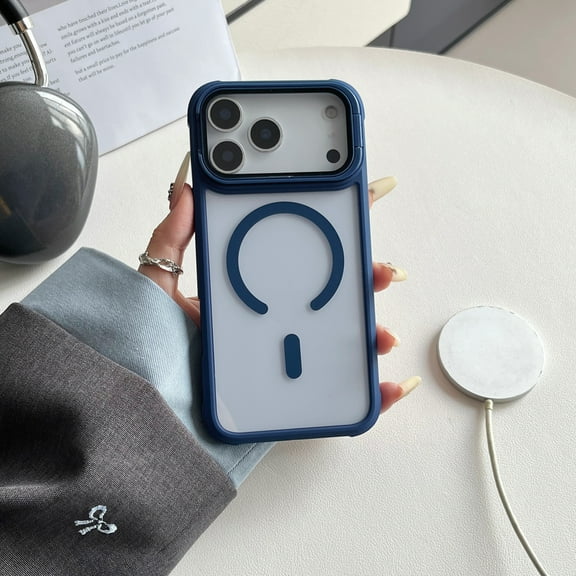 Magnetic Case for iPhone 17 Pro Max with Upgraded Lens Stand, Compatible with MagSafe, [Camera Lens Protector] Anti-Yellowing Military-Grade Protection Shockproof Slim Phone Cover, Blue