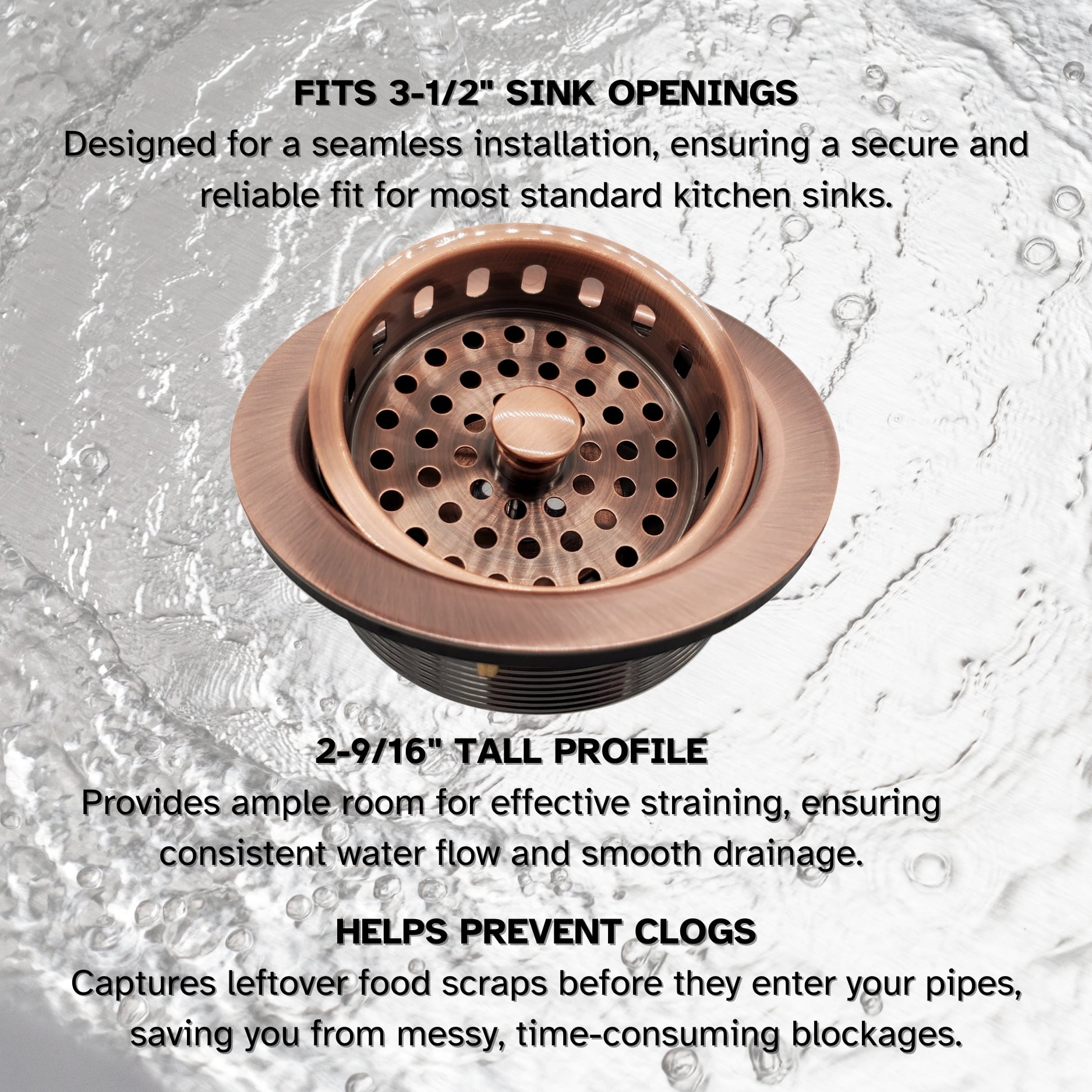 Westbrass Post Style Strainer with Waste Disposal Flange and Stopper, Antique Copper