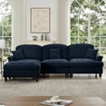 thumbnail image 5 of Newest Three Seater Modular L Shaped Sectional Couch,Flared Arms,Removable Ruffles Pleats Skirts,Spindle Legs, Comfy Chenille 3-Seat Deep Seat Sofa,Movable Ottoman,Blue, 5 of 20