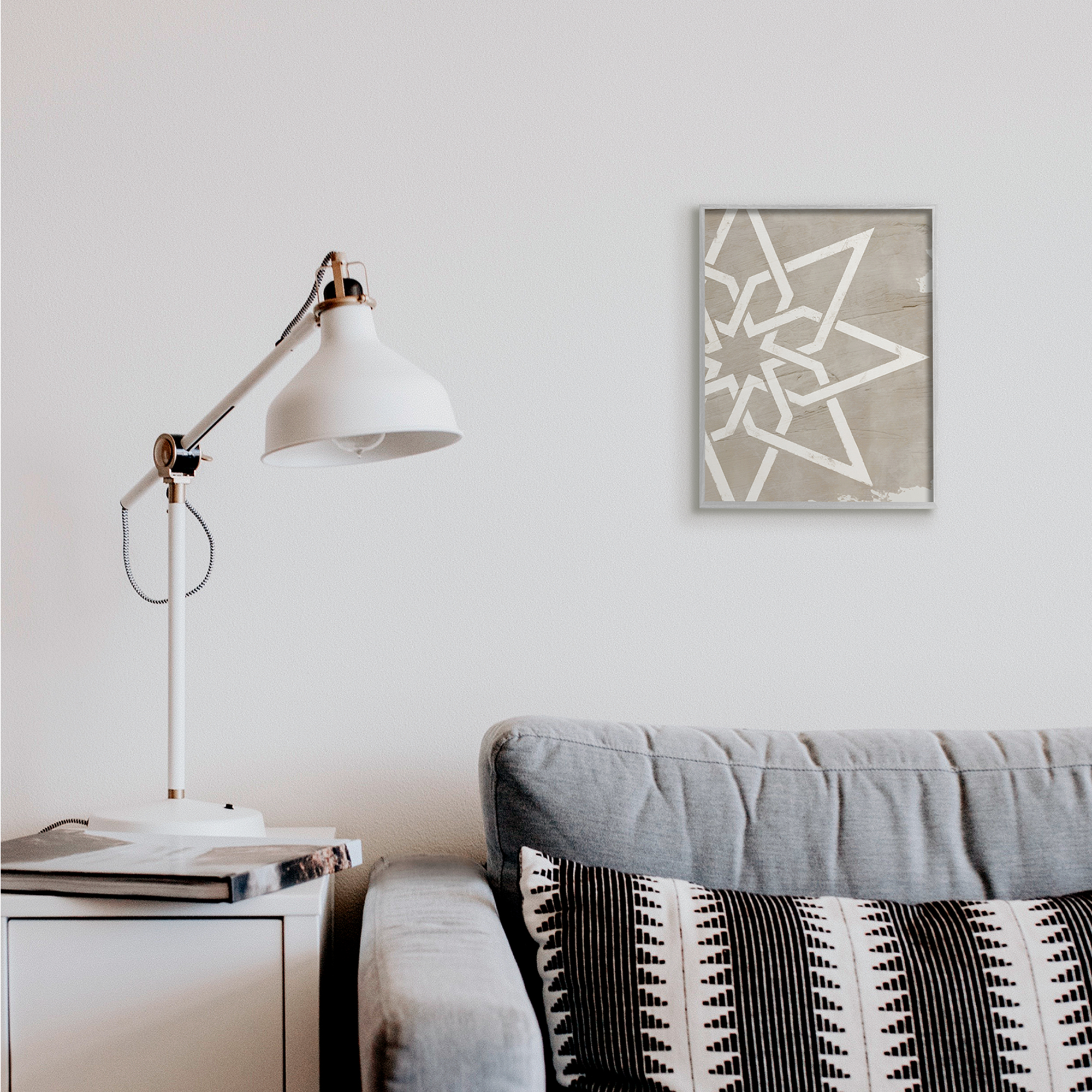 Stupell Industries Geometric Eight Point Star Distressed Grain Detail Abstract Painting Gray Framed Art Print Wall Art, 11 x 14