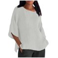 thumbnail image 1 of moda de las mujeres media manga cuello redondo color sólido camisa casual suelta top beige/s, 1 of 4
