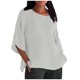 thumbnail image 1 of moda de las mujeres media manga cuello redondo color sólido camisa casual suelta top beige/s, 1 of 4