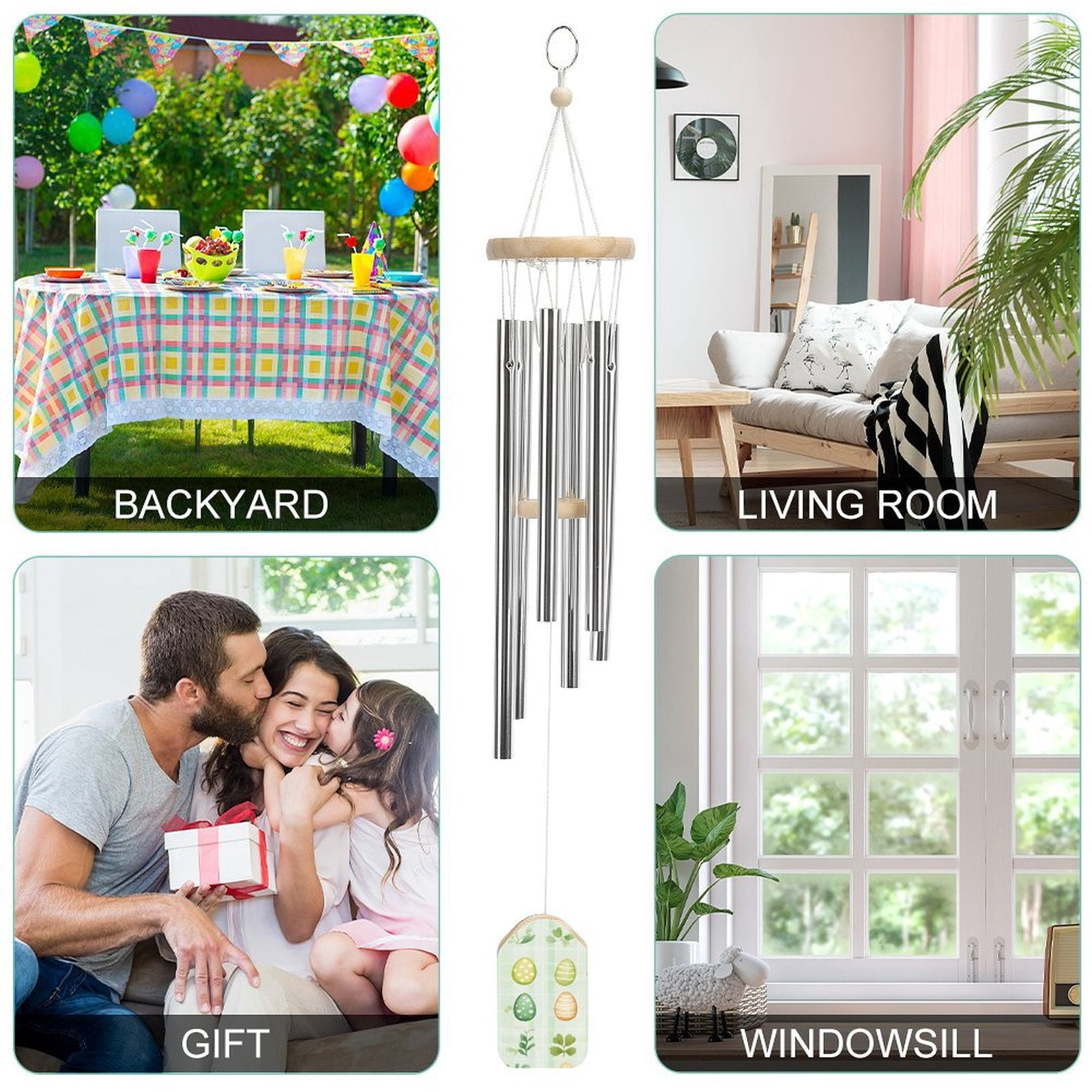2.2×3.9in Nylon Rope Fixed 6 Aluminum Alloy Metal Tubes Clear Sound Wear Resistance Strong Durable Easter Day Easter Eggs Leaves Watercolor Eggs