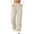 thumbnail image 2 of Zynoxe Womens Corduroy Pants Fall Warm Comfortable Elastic Waist Wide Leg Pants Casual Straight Relaxed Plus Size Sweatpants with Pockets Beige S, 2 of 7
