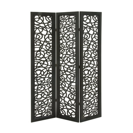 New Traditional WOOD THREE PANEL SCREEN -BLACK