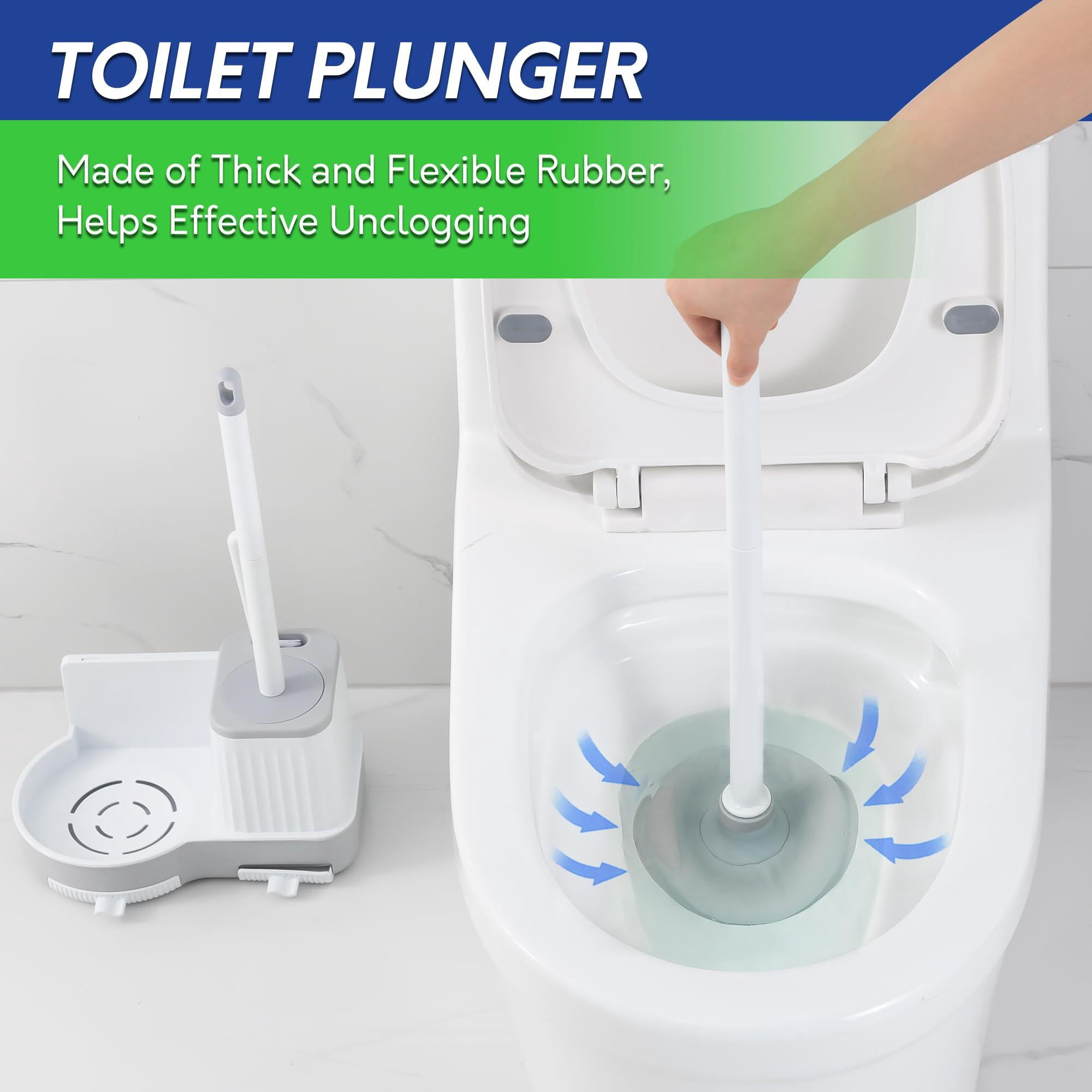 Toilet Brush And Plunger Set With Crevice Cleaning  White Combo Holder Bathroom Bowl Heavy Duty