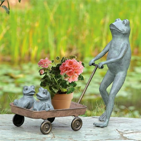 SPI Frog Family with Wagon Planter Aluminum Garden Sculpture