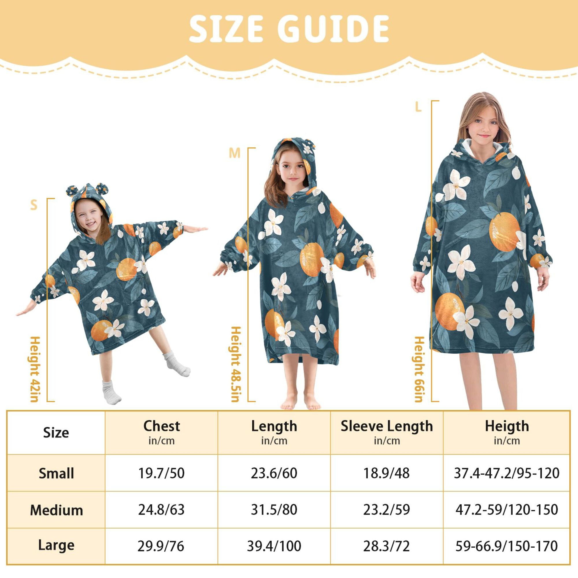FORMRS Wearable Blanket Hoodie with Sleeves for Kids Cozy Flannel Sweatshirt, Oranges Pattern