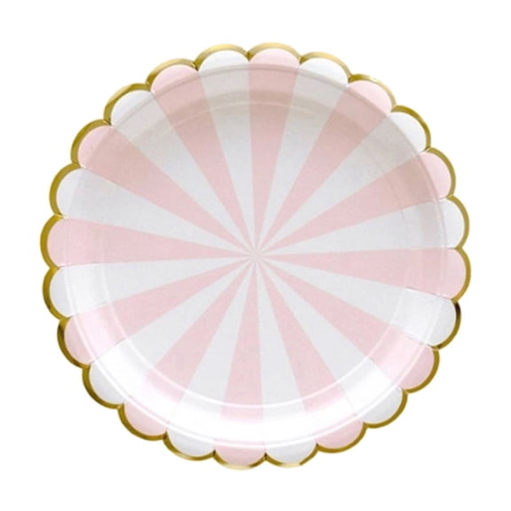 Party Paper Plates, 16-Pack, Disposable Paper Plates, Gold Foil Scalloped Edge, Striped Pastel,7-Inch