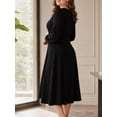 thumbnail image 2 of Mengpipi Women's Plus Size Knits Fall Spring Long Sleeve Round Neck Puff Sleeve with Bow Detail Fitted A-Line Solid Color Casual Comfortable Dress 1X-5X, 2 of 9