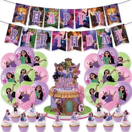 32 Pcs For Encanto Theme For Isabella Birthday Party Decorations,With 1 Happy Birthday Banner Garland,18 Balloons,13 Cupcake Toppers for Children Party Decorations