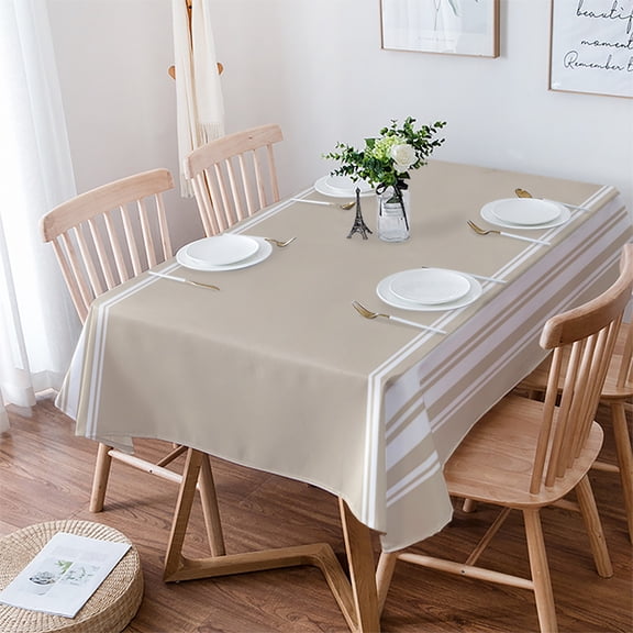 Beige Striped Tablecloth Rectangle Table Cloth 60x102 ,Waterproof Tablecloth Outdoor Table Cloth,Farmhouse Luxurious White Stripes Modern Abstract Art Washable Table Cover for Kitchen Dining Party