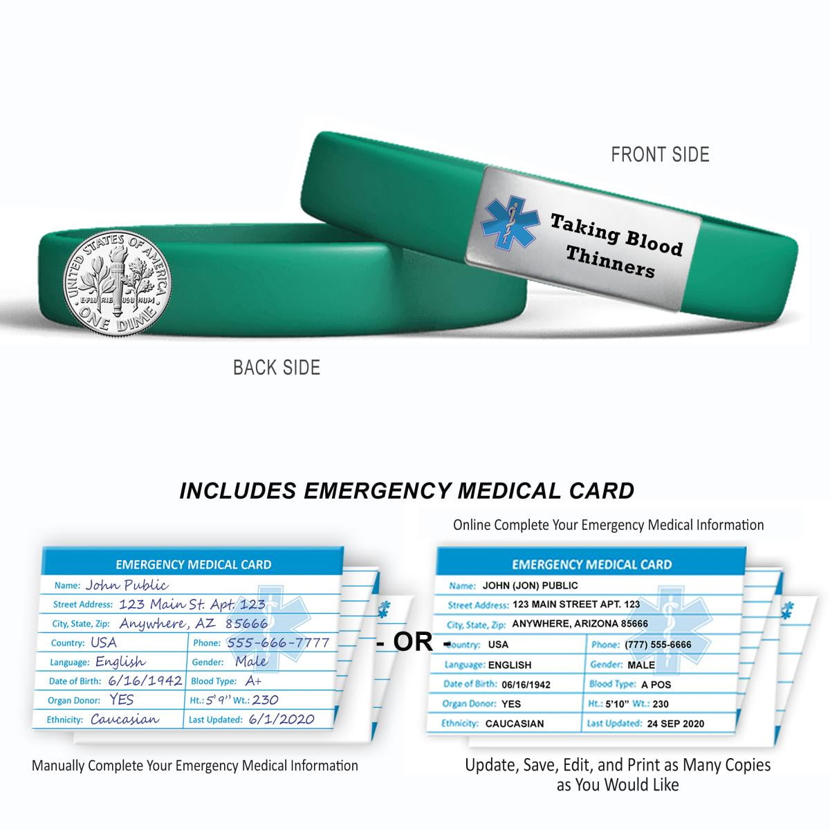 Preengraved "TAKING BLOOD THINNERS" MedicBand Medical Alert Bracelets for Men and Women