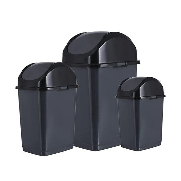 Superio Swing Top Trash Can Set - Grey (3 Pack- 5 Qt, 10 Qt, 18 Qt)