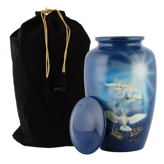 Urns for Human Ashes Adult Size Handcrafted Cremation Funeral Burial Decorative Urns with Velvet Bag – Secure Screw Top Seal - Protective Coating Birds Flying 200Cu/In