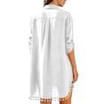 thumbnail image 7 of Fesfesfes Women's Tassel Hem Beach Cover Up Button Down Shirt Dress Oversized 3/4 Sleeve Swimsuit Cover Up Vacation Resort Wear Summer Bikini Beach Dress, 7 of 7