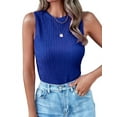 thumbnail image 3 of Women'S Tank Top Summer Casual Ribbed Knit Slim Fitted Basic Textured Sleeveless Shirts Blue M, 3 of 7